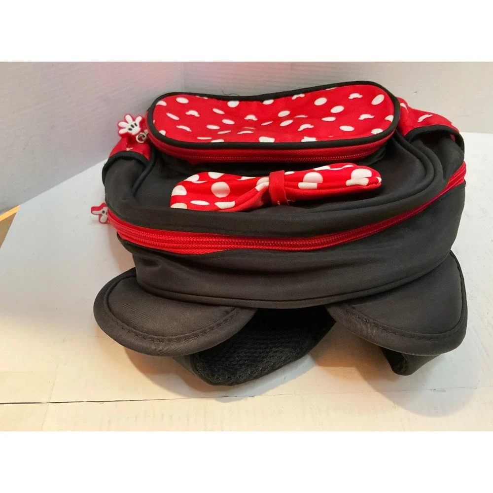Minnie Mouse Style Mini Backpack Polka Dot Bow Ears Red Black Small Travel Bag